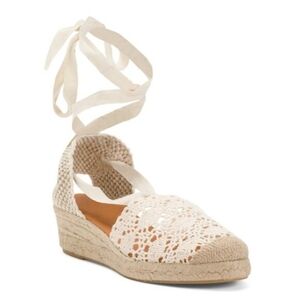 DALSON Ivory Crochet Flat Espadrilles Shoes With Leather Sock, Made In SPAIN
